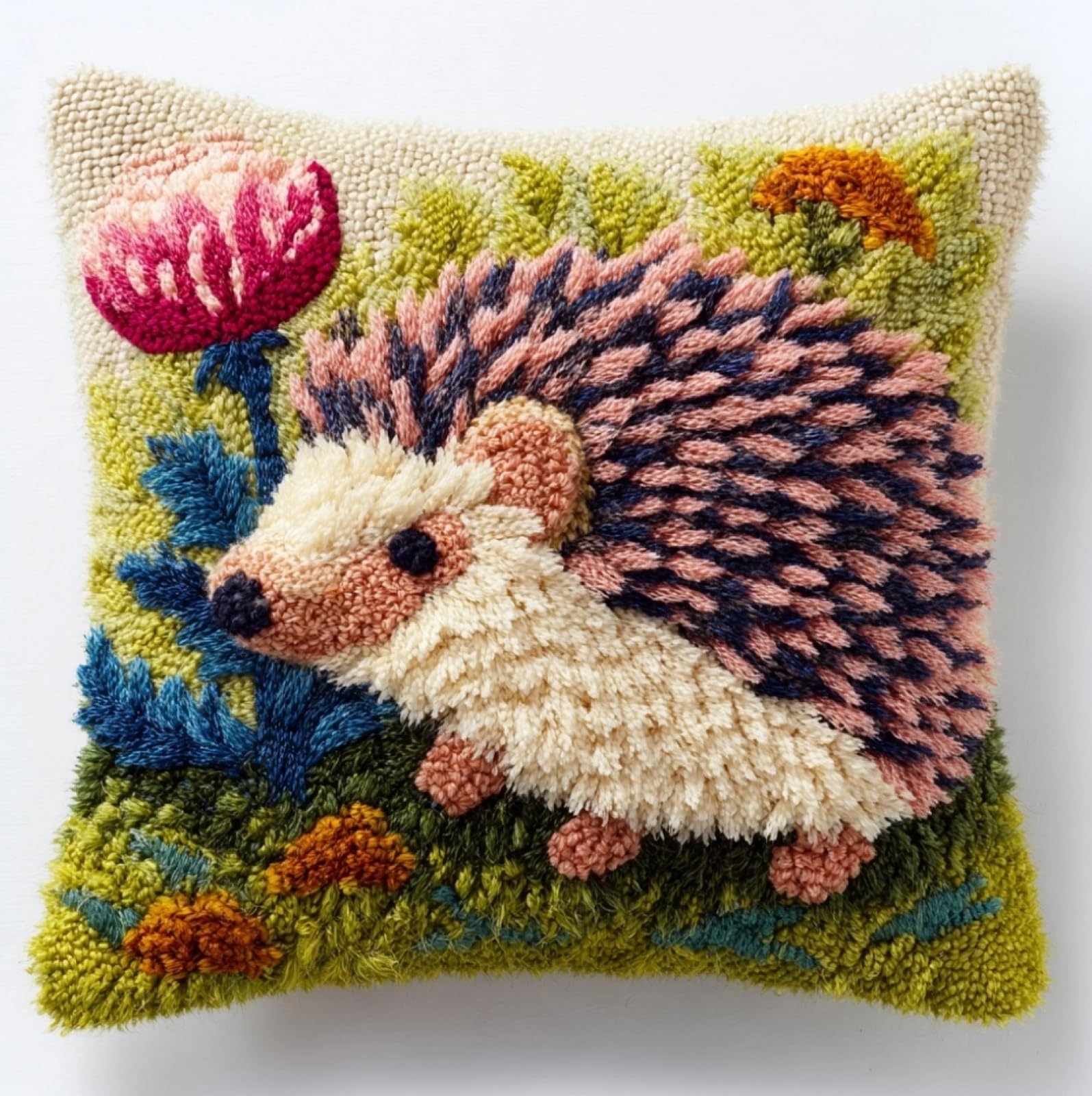 WallustrioaW Latch Hook Pillow Cover Kits,Hedgehogs and Flowers