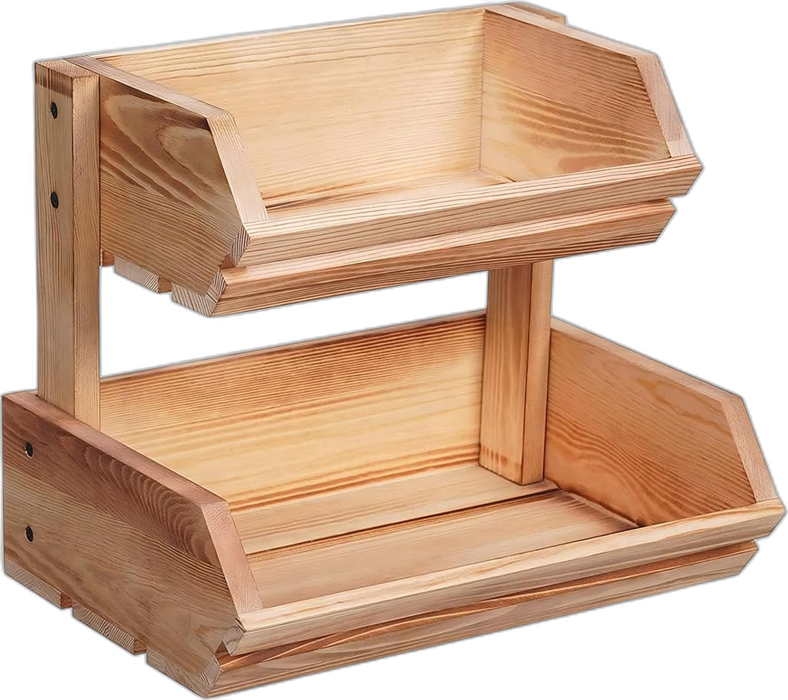 ABTRIX WITH AB Solid Pine Wood Fruit Basket, 2-Tier Fruit Basket Bowl for Kitchen Counter, Fruits, Onion, Snack, Fruit and Vegetable Basket, Large 28X33X23 cm