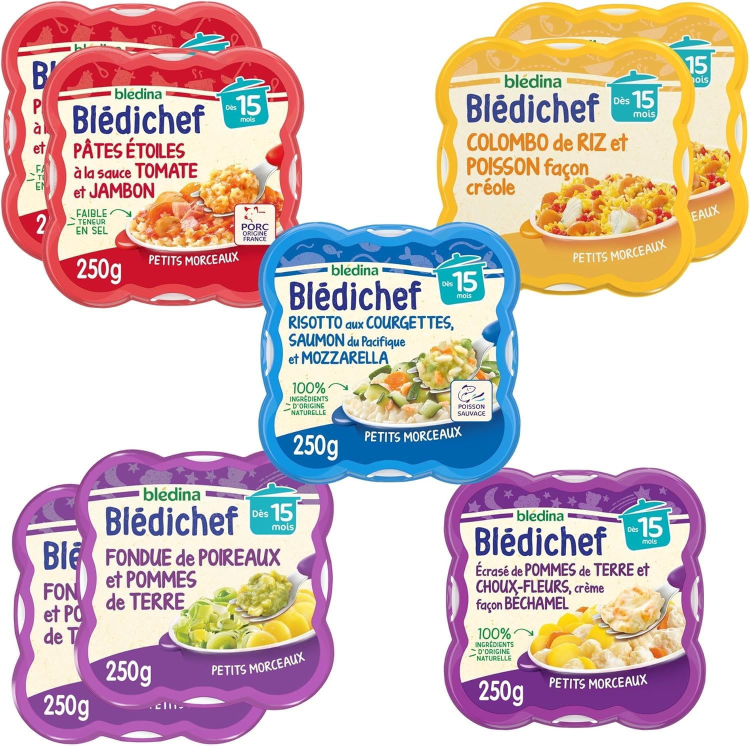 Blédina - Blédichef - 8 petits plats pour bébé - Repas midi et soir - Dès 15 Mois - 5 recettes - Pack de 8 + Blédina Blédilait Croissance 3+ Lait en Poudre pour Bébé, 3 x 900g