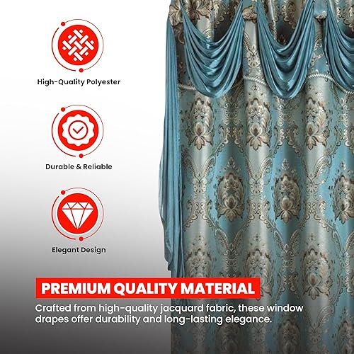 Miniatura 3 de Sapphire Home - Cortinas de jacquard de 8463 pulgadas de longitud con cenefa adjunta + parte trasera transparente + 2 borlas, cortina tradicional