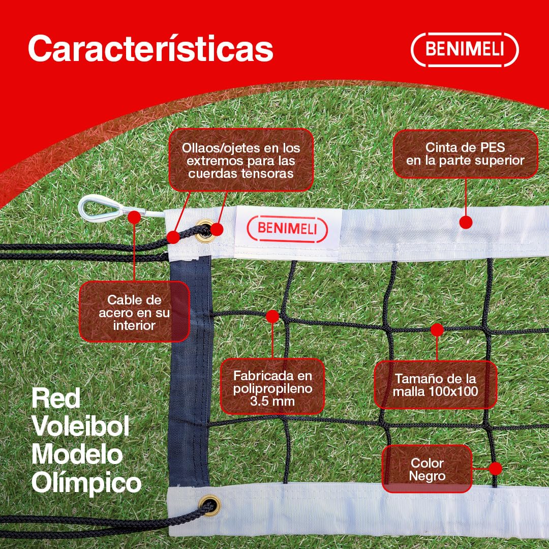 Red Voleibol Profesional | Redes de Voleibol 9,50x1 m para Entrenamiento y Competición | Red Resistente 100x100 Polipropileno con Fácil Montaje