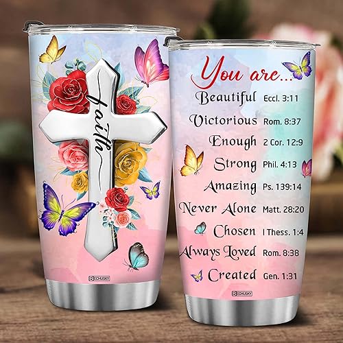 Vista 18 de BECHUSKY Vaso cristiano con versículo bíblico, regalos florales para mujeres, inspirador de fe, niña religiosa, mamá en cumpleaños, Pascua, Navidad
