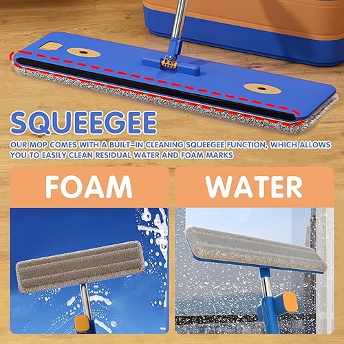 Miniatura 4 de Trapeador plano de microfibra de 16.5 pulgadas, mopa seca y húmeda para limpiar suelos, trapeador de mango largo de 55 pulgadas para limpiador de