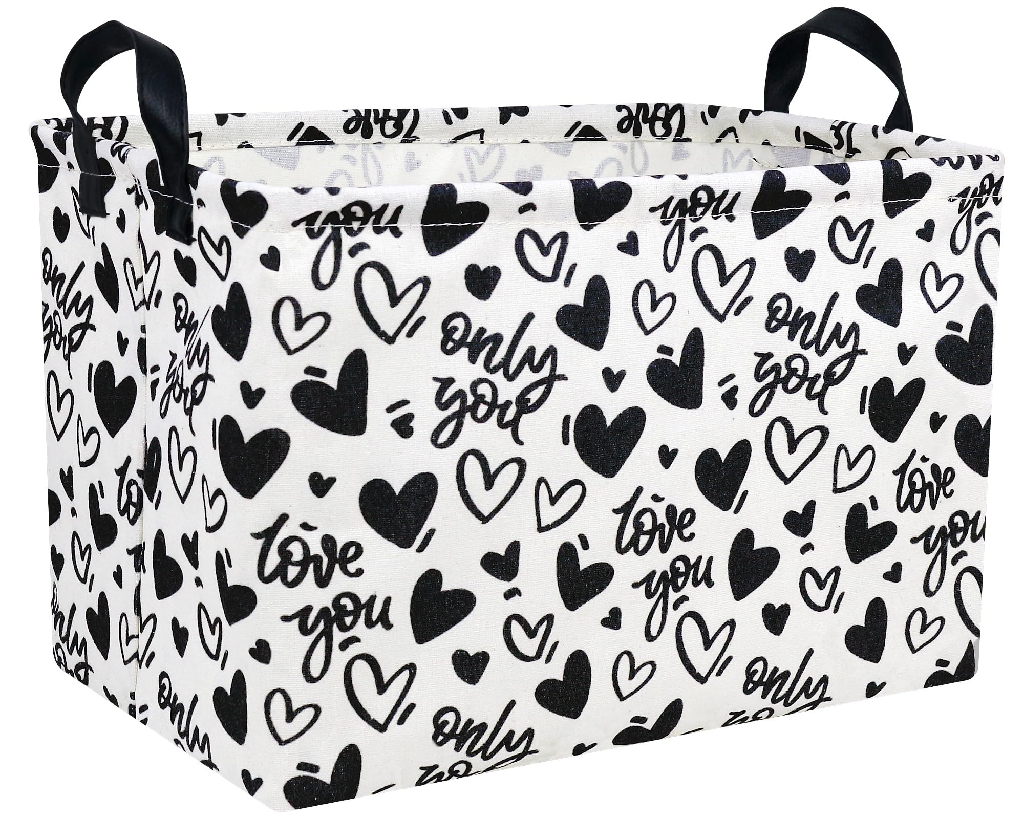 Large Valentine's Day Basket Heart Shaped Storage Bin for Gifts Collapsible Organizer Room Decor (Black Hollow Entity Love)