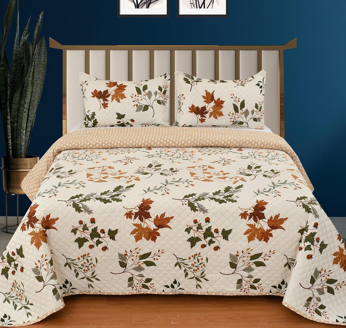 DECOMIZER Ultrasonic 280 TC Quilted Bedsheet King Size Double Bed | 100% Cotton| All Season Flat Bed Sheet with 2 Pillow Covers | Supersoft Bedding Bedcover Set Cum Comforter| White Maple-picture-16
