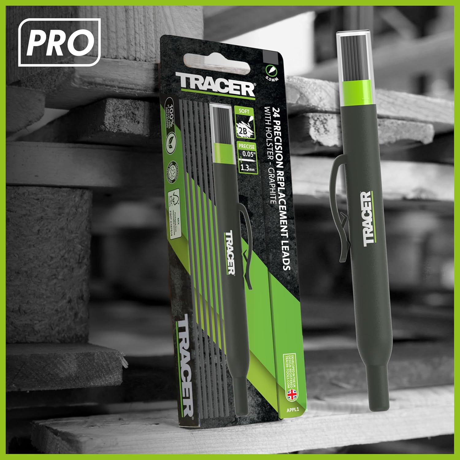 Tracer Pro Series Precision Pencil Replacement Leads Set - 24 x 1.3mm Graphite Leads for Precision Pencils. Set of 24 x Pencil Refills