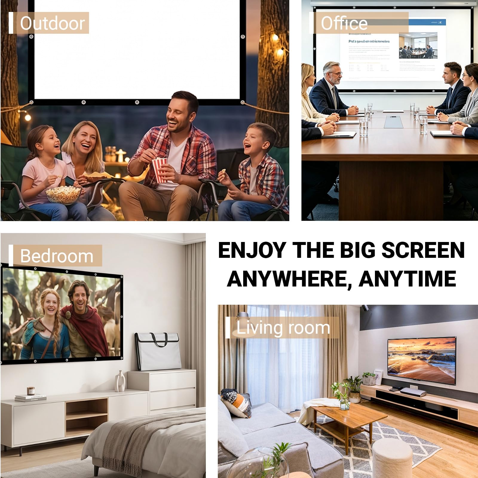 Écran de projecteur 100 pouces 16:9 HD 4K pour extérieur et intérieur - Écran de projection portable pliable et lavable pour home cinéma, bureau et camping