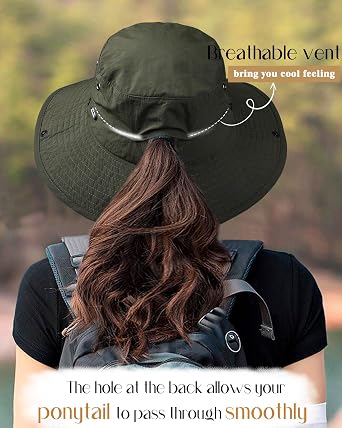FURTALK Sun Hats for Women Ponytail UPF 80+ Beach Summer Hat Wide Brim Packable Cowboy Hat