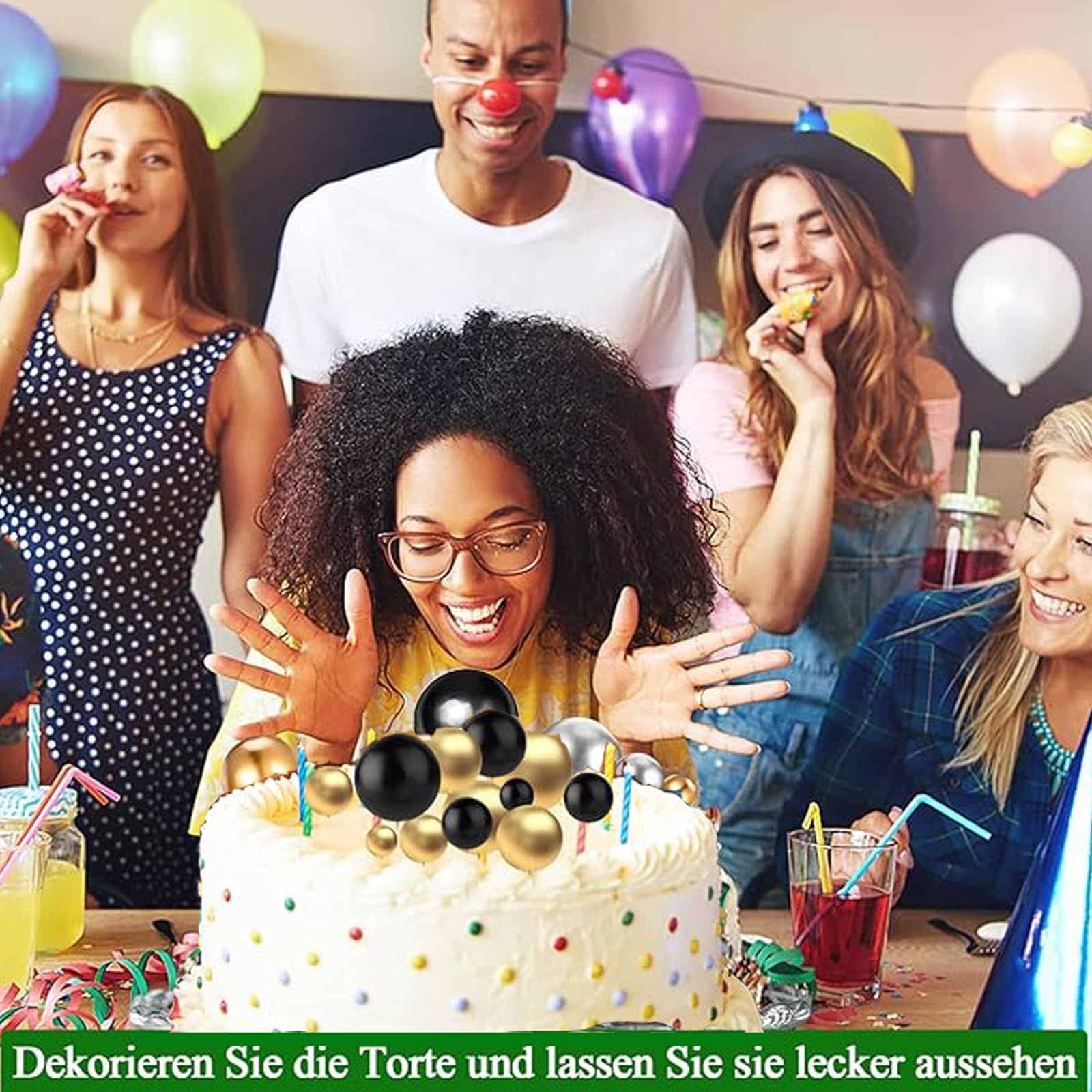 60 Stück Tortendeko-Kugeln Set - Schwarz, Gold, Silber In 4 Größen, Schaumstoff Mit Draht, Perfekt Für Kuchen & Cupcakes