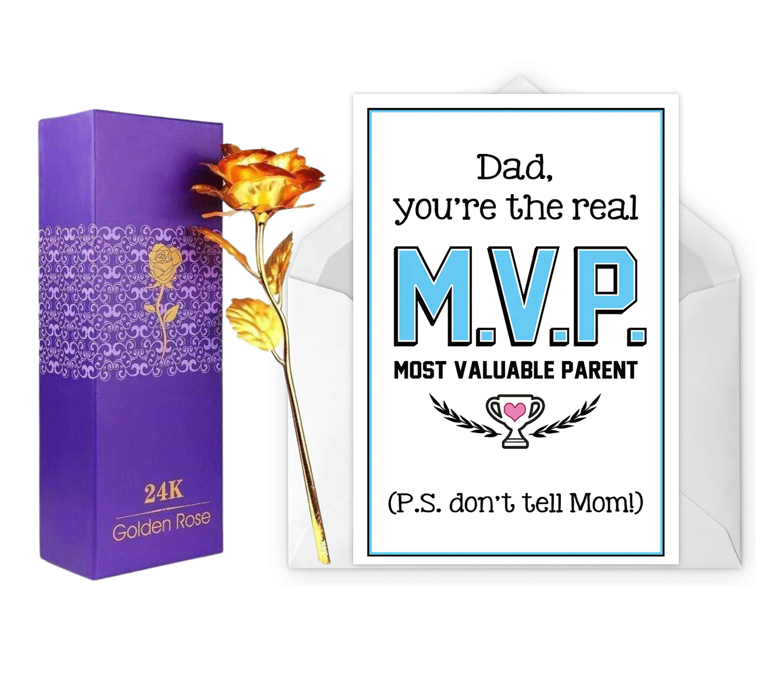 Vending India Personalised/Customised Greeting Card Series - Dad/Father's Day Card With a Golden Rose (MVP Dad)