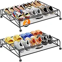 Organizador de sapatos embaixo da cama, pacote com 2 recipientes de armazenamento sob a cama com rodas para gaveta organizadora de sapatos embaixo da cama, economia de espaço para quarto