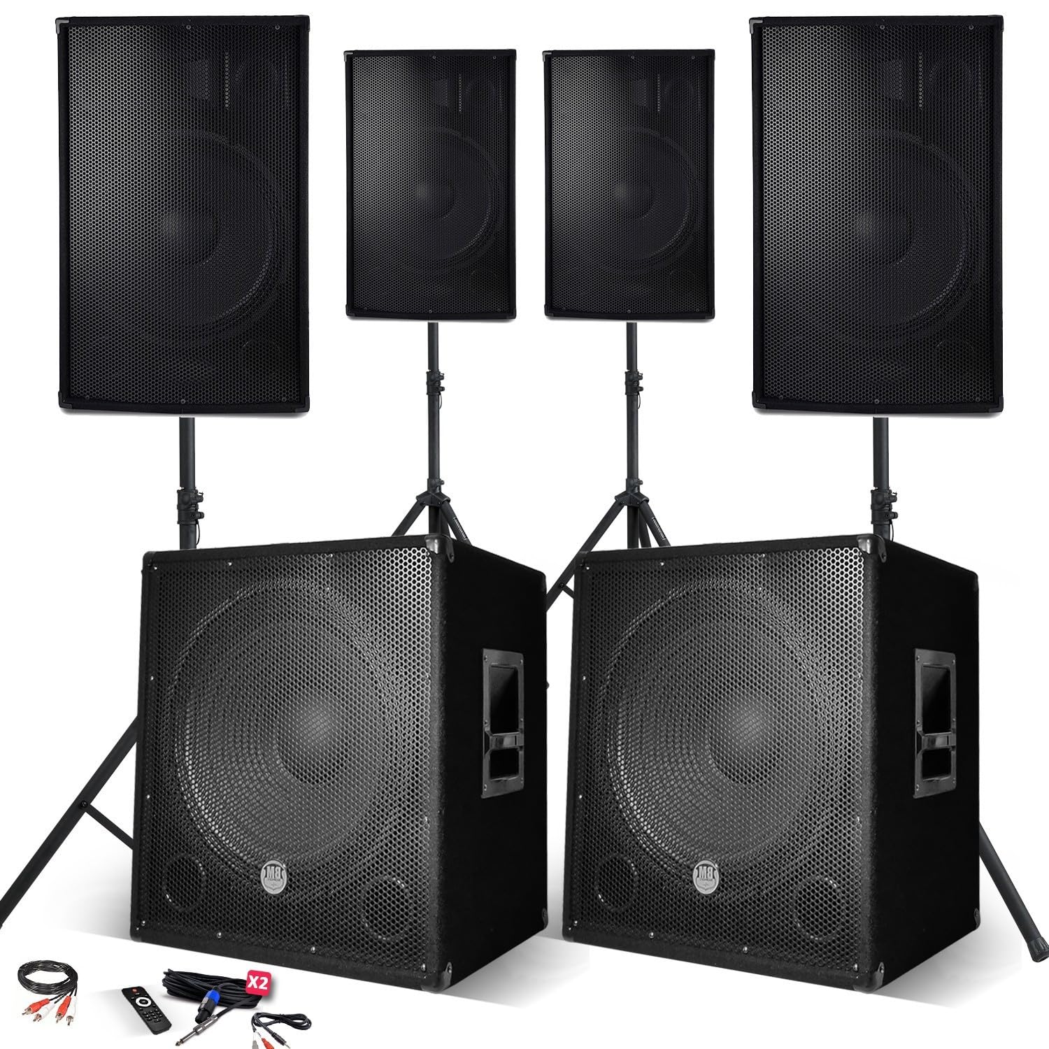Système Sonorisation Complet Mariage Fête 4400W, 4 Enceintes, 2 SUBS USB/Bluetooth Cable PC, Prestations Sono DJ LUMIERES LED