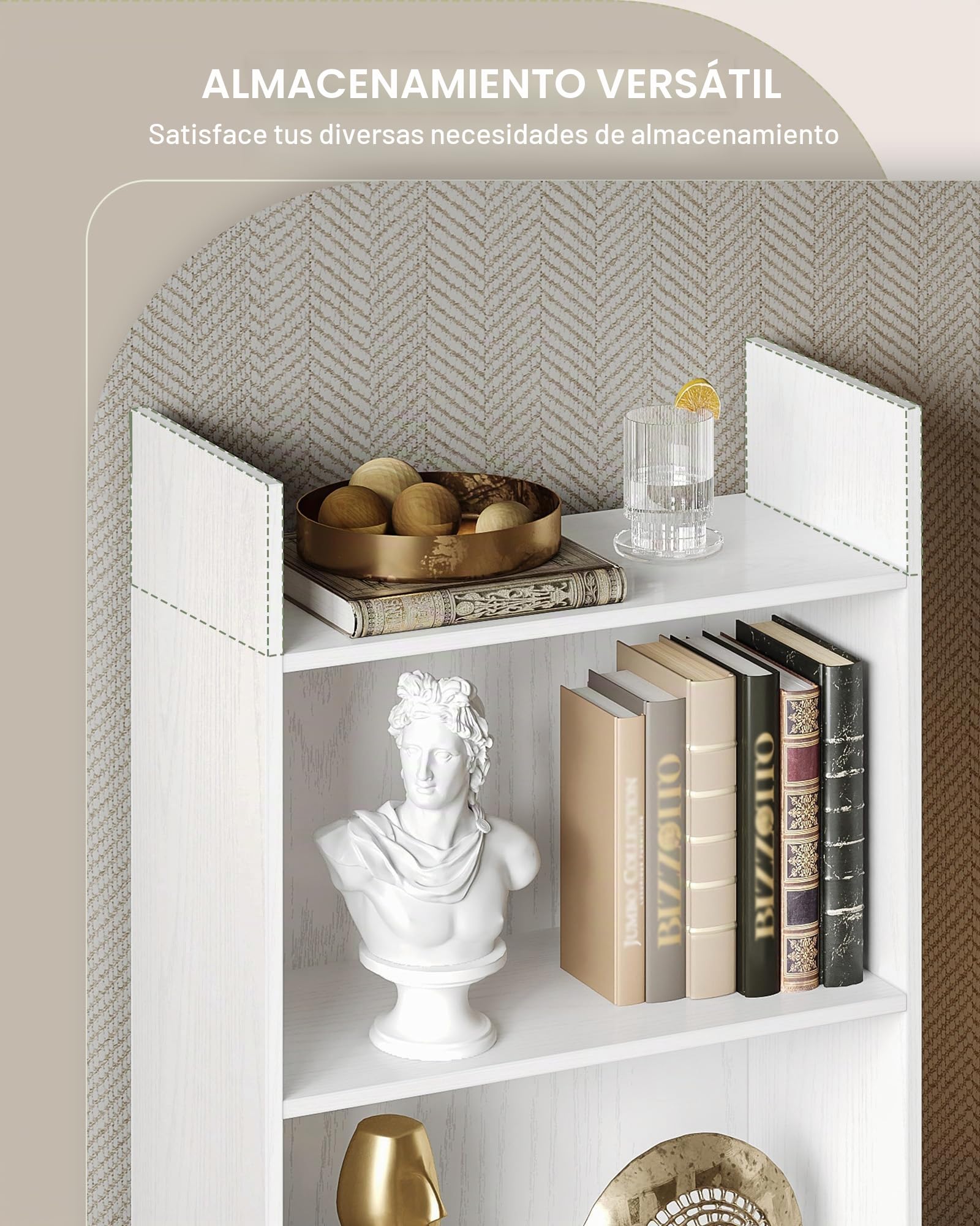 Hzuaneri Librería, Estantería de 6 Niveles, para Salón, Estudio, Oficin, Dormitorio, Estilo Escandinavo, 24 x 48 x 170 cm, Blanco 01103XBC