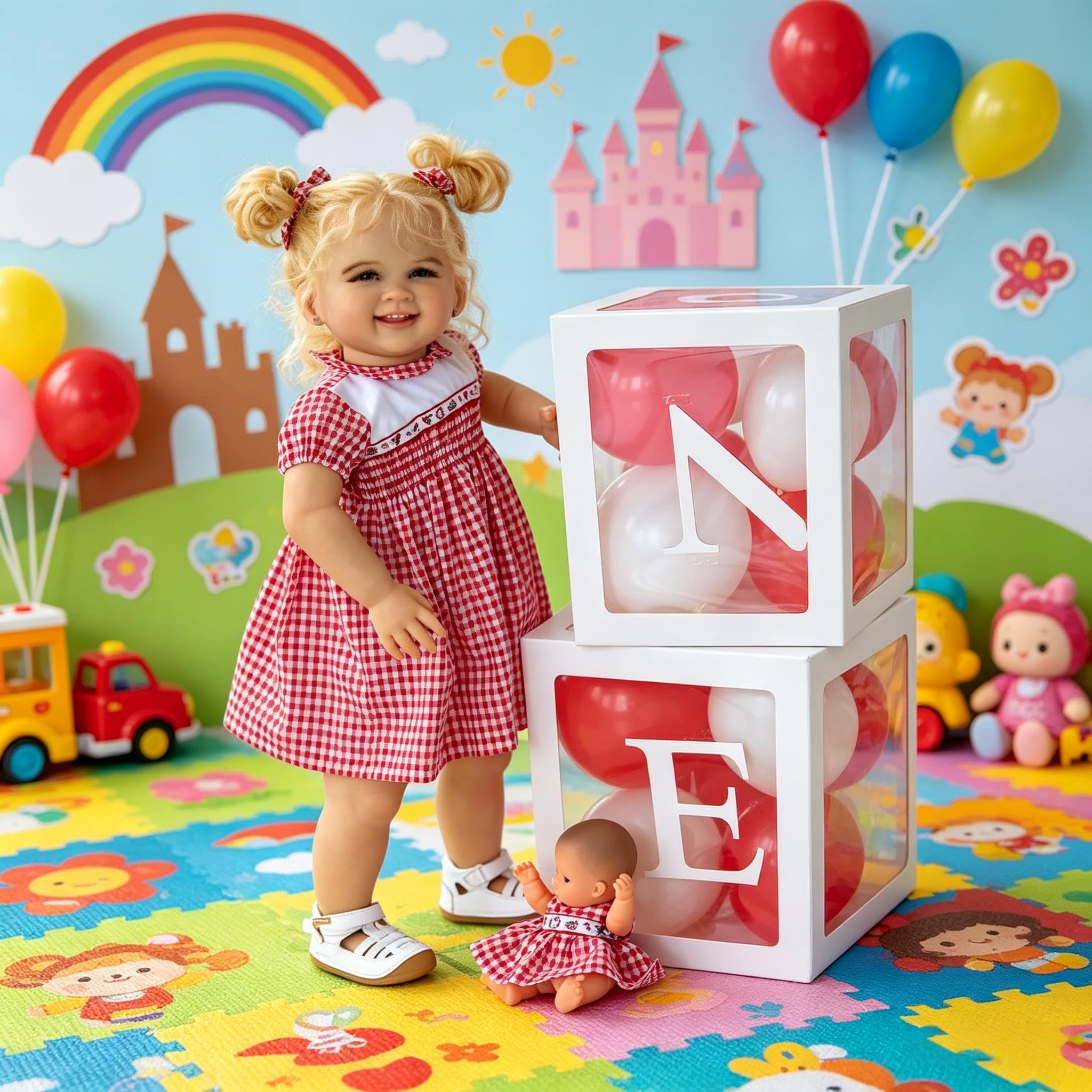 RXDOLL 71,1 cm süßes Gesicht, lebensechte Reborn-Babypuppe, weicher Vinyl-Stoffkörper, echte Babygröße, verwurzeltes blondes lockiges Haar, realistisches Neugeborenes, Kleinkind, Mädchen, Puppe