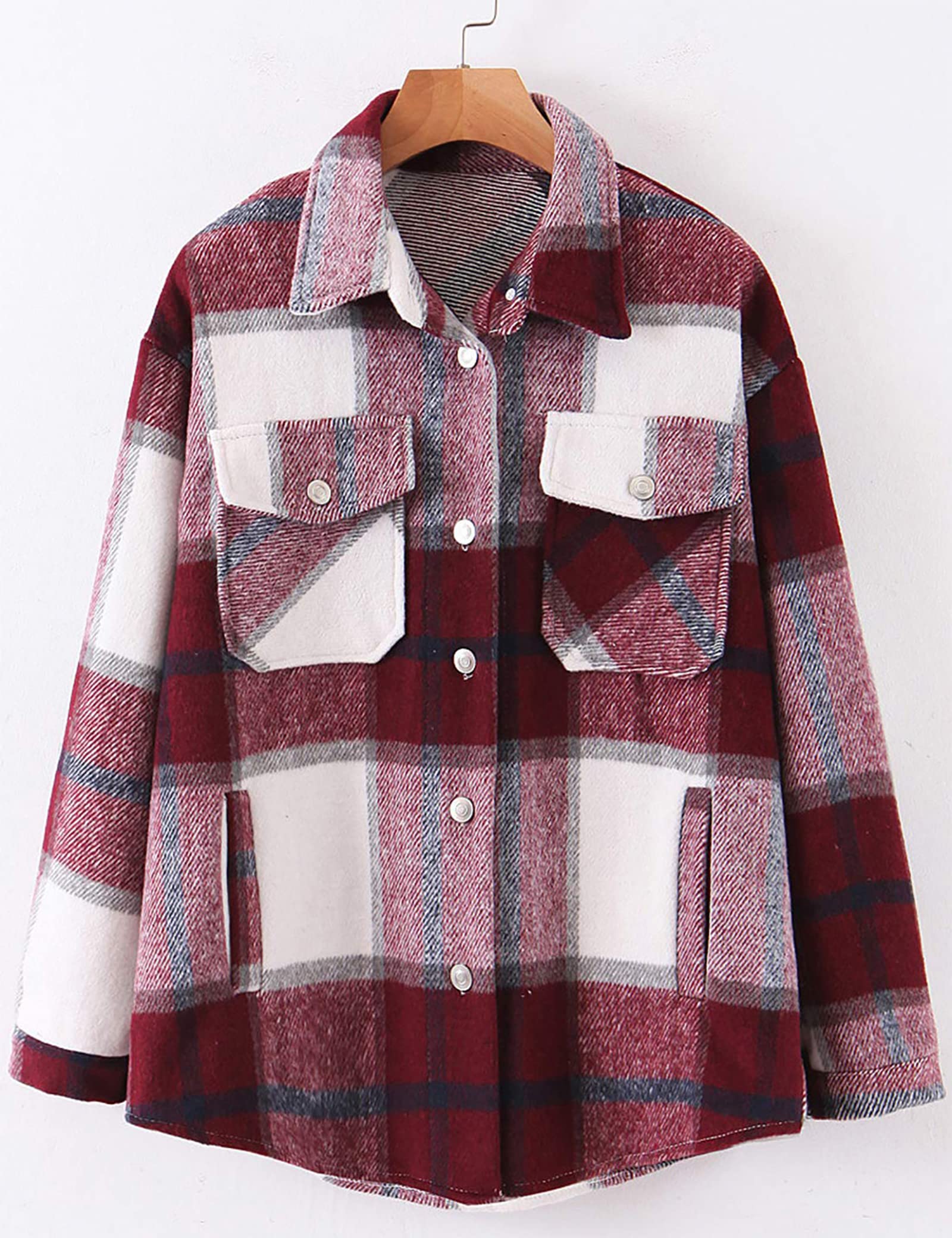 Timuspo Veste chemise à carreaux en flanelle pour femme - Manches longues - Coton - Revers - Blouse boutonnée - Manteau shacket