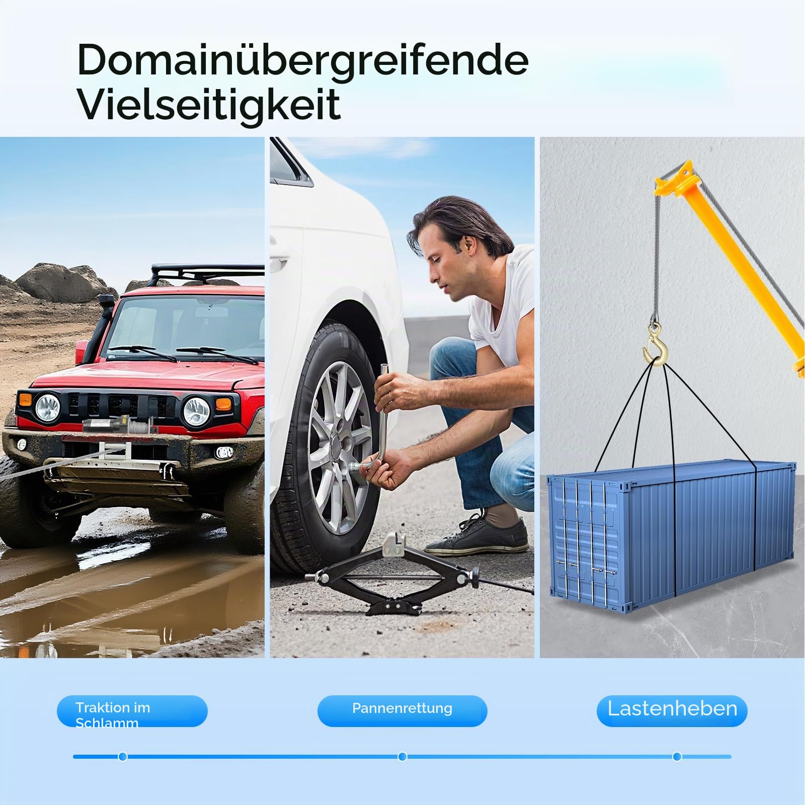 Elektrische Seilwinde 12V mit Funkfernbedienung – 900 kg Offroad Motorwinde Seilzug Elektrowinde, 6m Stahlseil