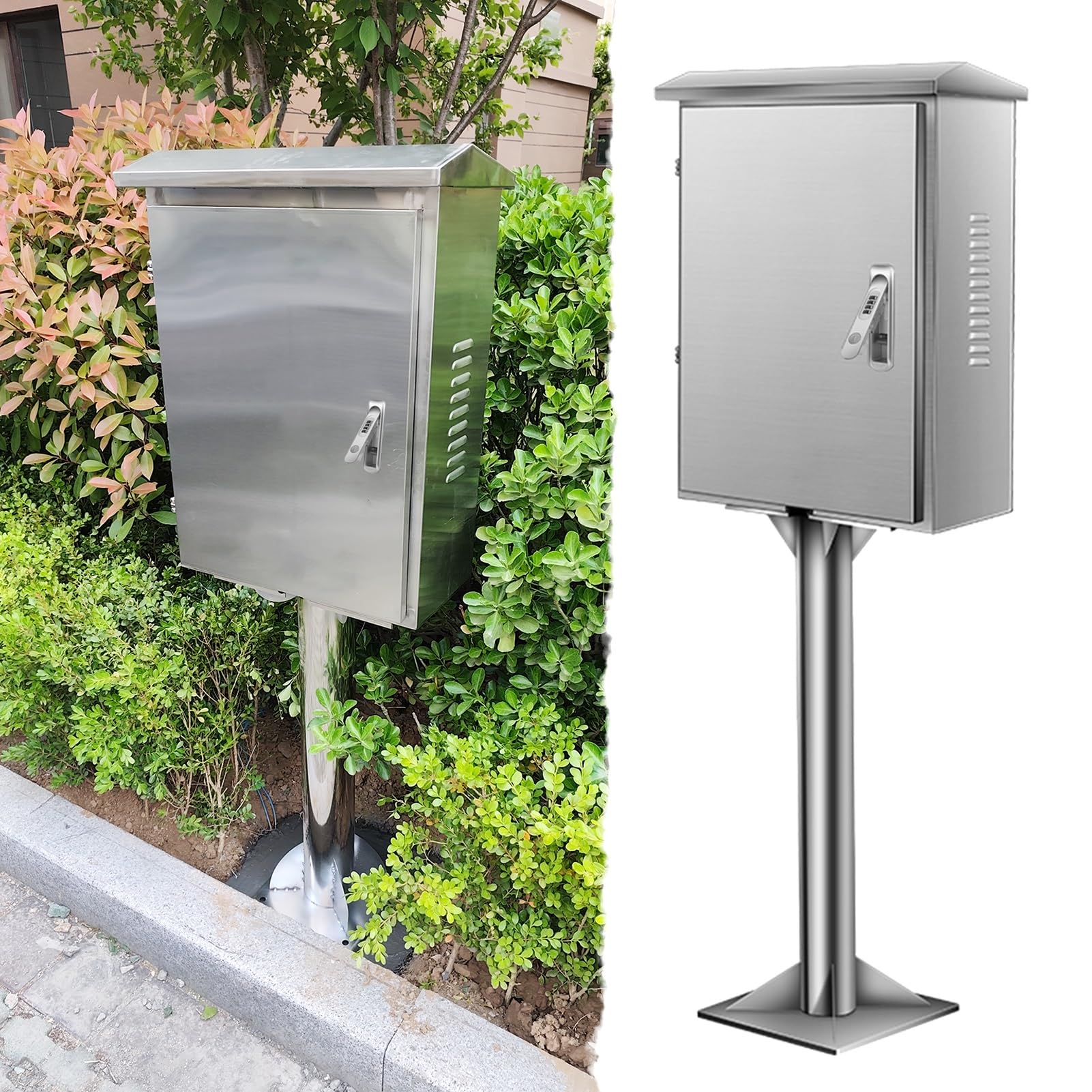 Columna de carga universal para coche eléctrico con cerradura plateada y pilar de acero para carga resistente a la intemperie, diseño seguro y resbaladizo