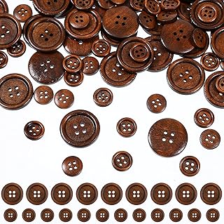 100Pcs Brown Color Wooden Buttons, 1/2 Inch and 1 Inch 4 Hole Round Wood Sewing Button DIY Crafts Wood Button for Sewing DIY Craft Clothing, Brown