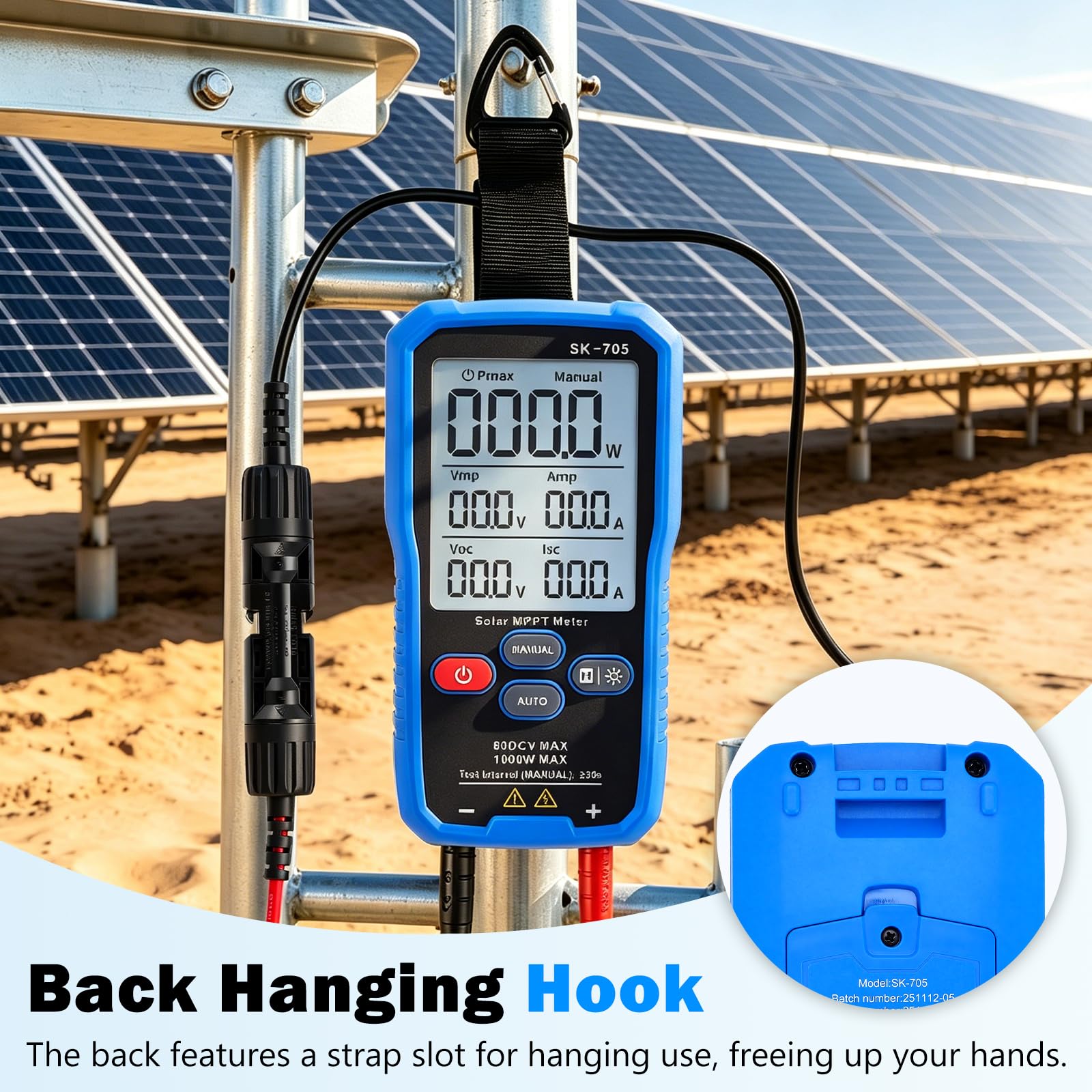 Solar MPPT Leistungstester 1000 W – Photovoltaik Panel Multimeter mit 3,2″ LCD, Solar-Prüfgerät für Voc, Isc, Vmp, Pmax, Auto/Manuell, für PV-Module bis 80 V / 35 A