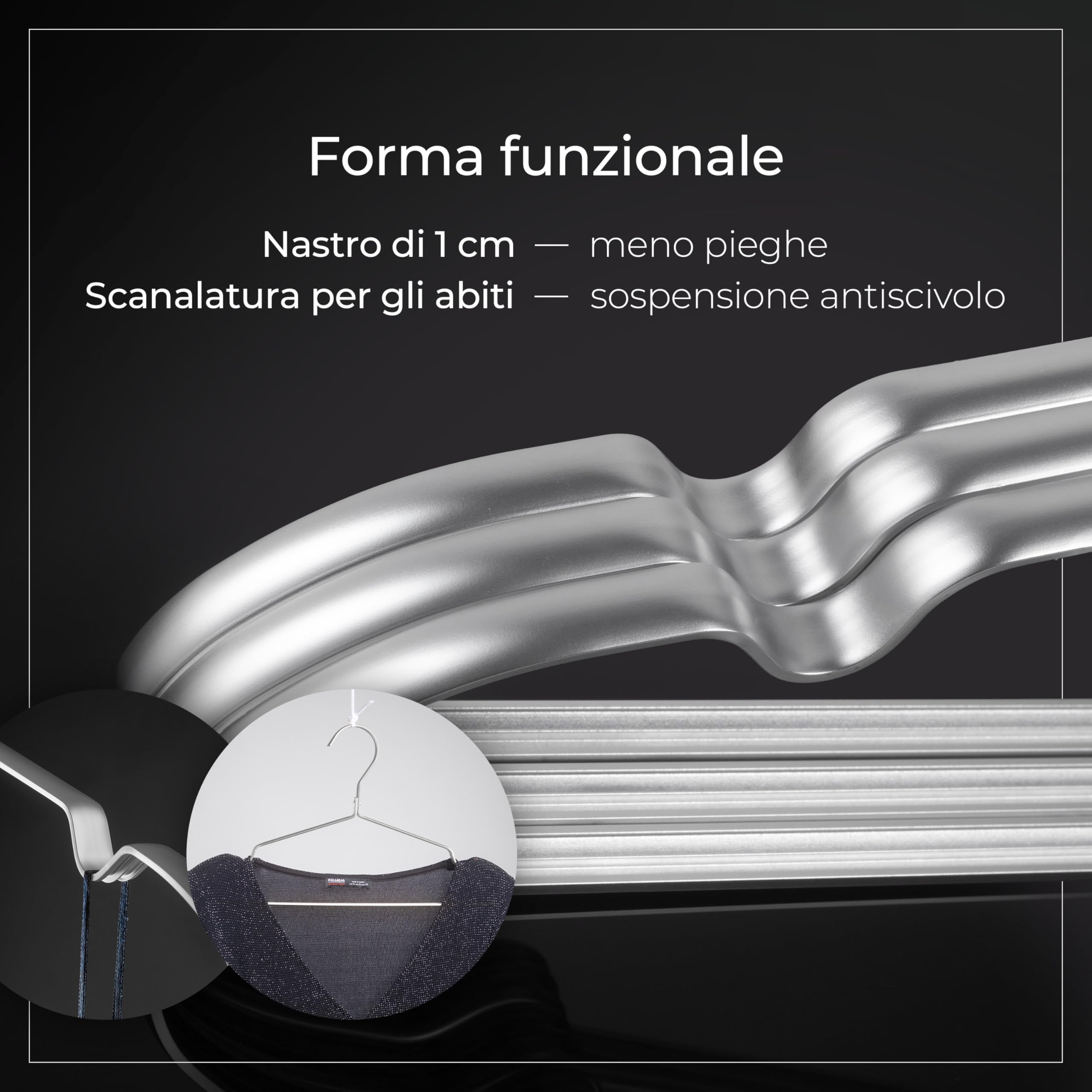 Parusia Appendiabiti in Argento, 42 cm di larghezza, 1 cm di spessore, Appendiabiti in Metallo Inox, Stabile, per Salvaspazio e Organizzazione dell'armadio, Appendiabiti (20)