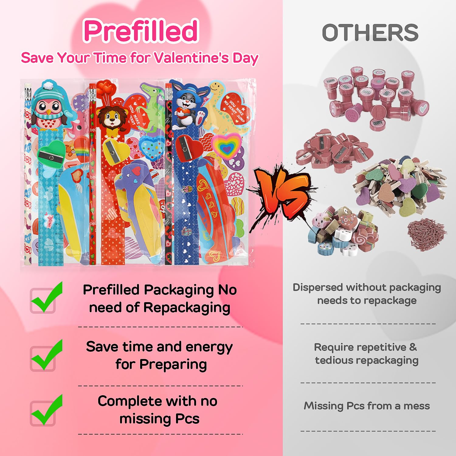 TOY Life 224 Pcs Valentine's Day Goodie Bags for Kids - 28 Pack Classroom Exchange Gifts for Students From Teacher - Pencils and Treats Party Favor