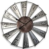 Mrocioa 24inch Windmill Distressed Metal Wall Clocks Rustic Large Decorative Clock Oversized Farmhouse Decor,Non Ticking,Battery Operated