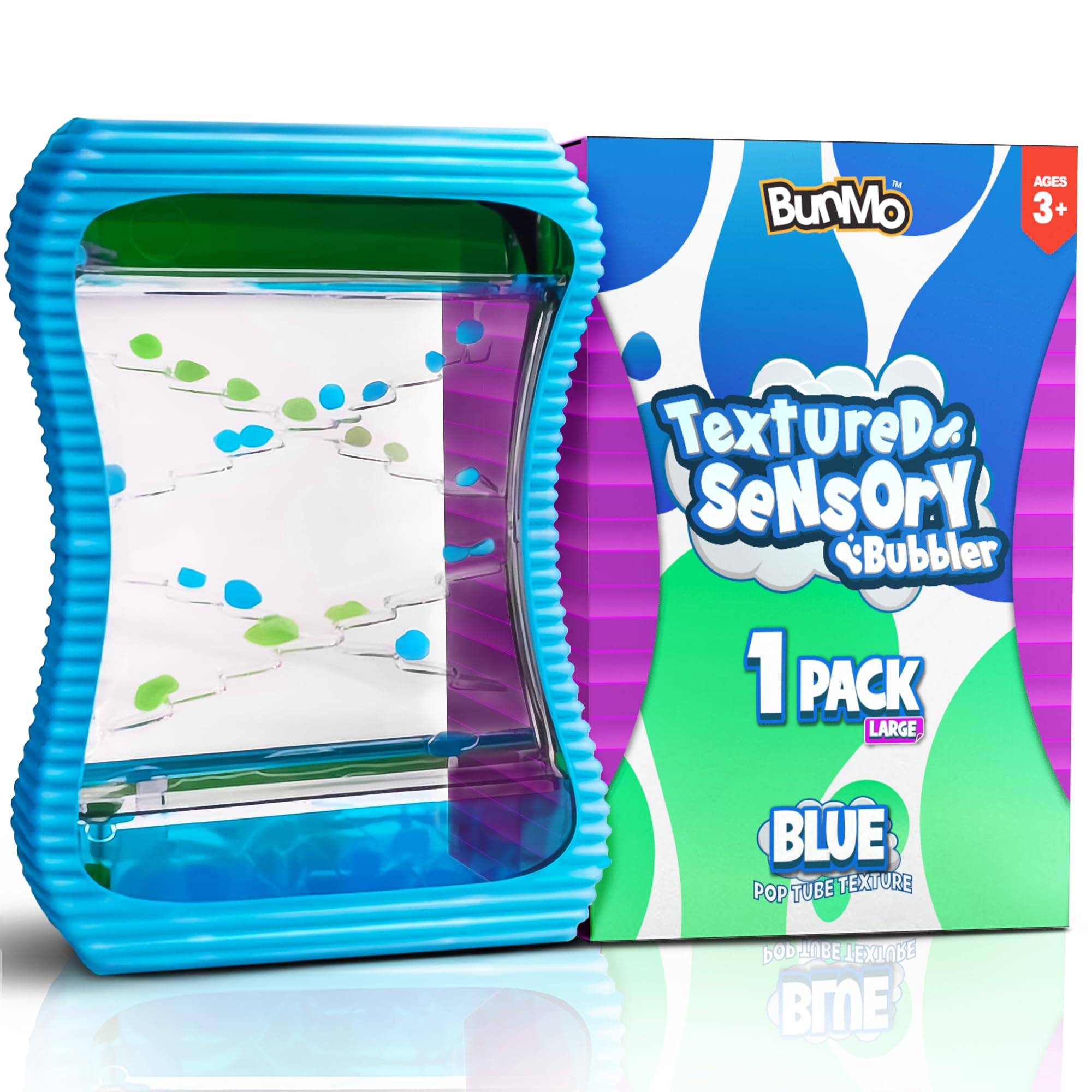 BUNMO Liquid Motion Bubbler Large Sensory Toy for Kids & Adults – Gentle Fidget Toy for Mindfulness – Stimulating Visual Sensory Experience – Colorful Bubble Fidget Timer for Desk & Travel - Blue
