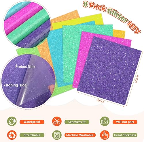 Miniatura 44 de WRAPXPERT Rollo de vinilo de transferencia de calor HTV con purpurina de cobre, vinilos HTV holográficos con purpurina, vinilo para planchar