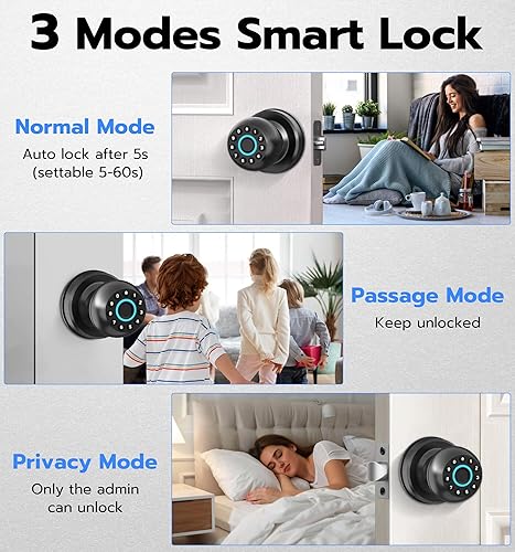 Miniatura 8 de Anweller Pomo de puerta inteligente con cerradura, teclado de código de huellas dactilares, entrada sin llave, electrónico, digital, biométrico,