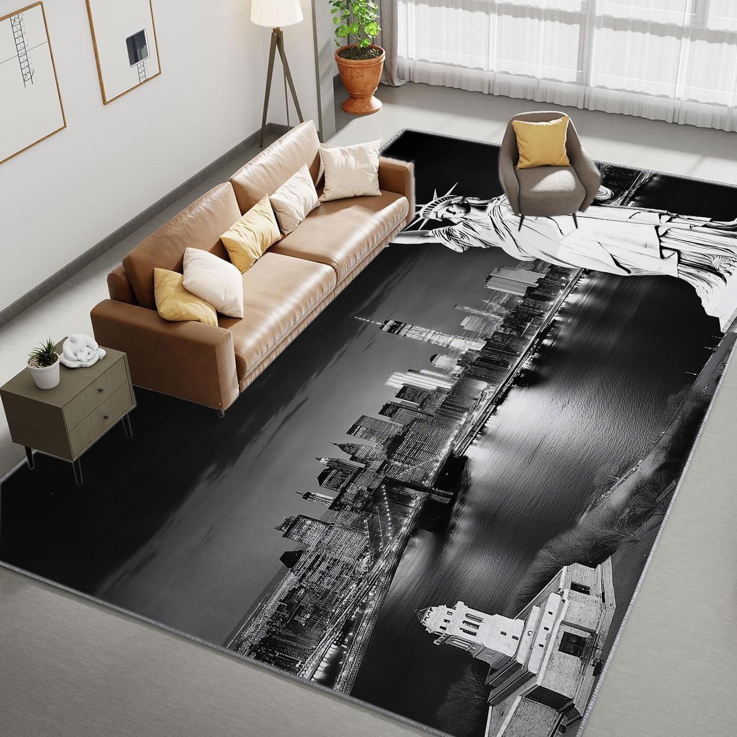 Generico Tappeti New York Statua della Libertà Tappeto Camera da Letto Tappeto Soggiorno Tappeti Antiscivolo Tappeto Salotto Moderno Morbidi Adatto per La Decorazione Domestica (120 x 180cm)