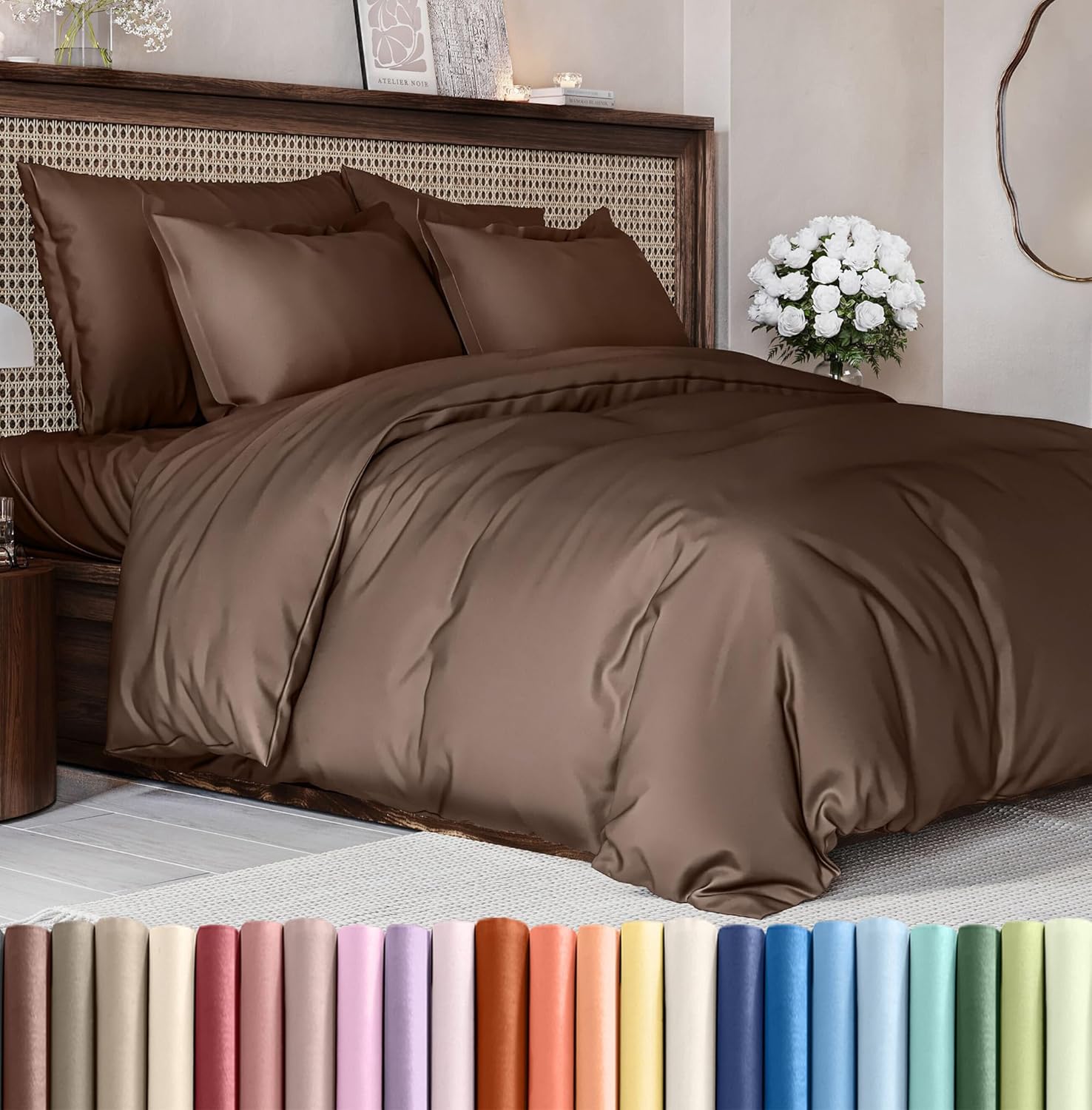 Duvet Cover King Size Set - Extra Soft King Size Duvet Cover 104 x 90 with 2 Pillow Shams - Hotel Luxury, Easy Care and Fade Free with Zipper Closures & Ties - Comfy, Breathable Bedding Set (Brown) 17 - Brown (No Comforter) King (104x90)