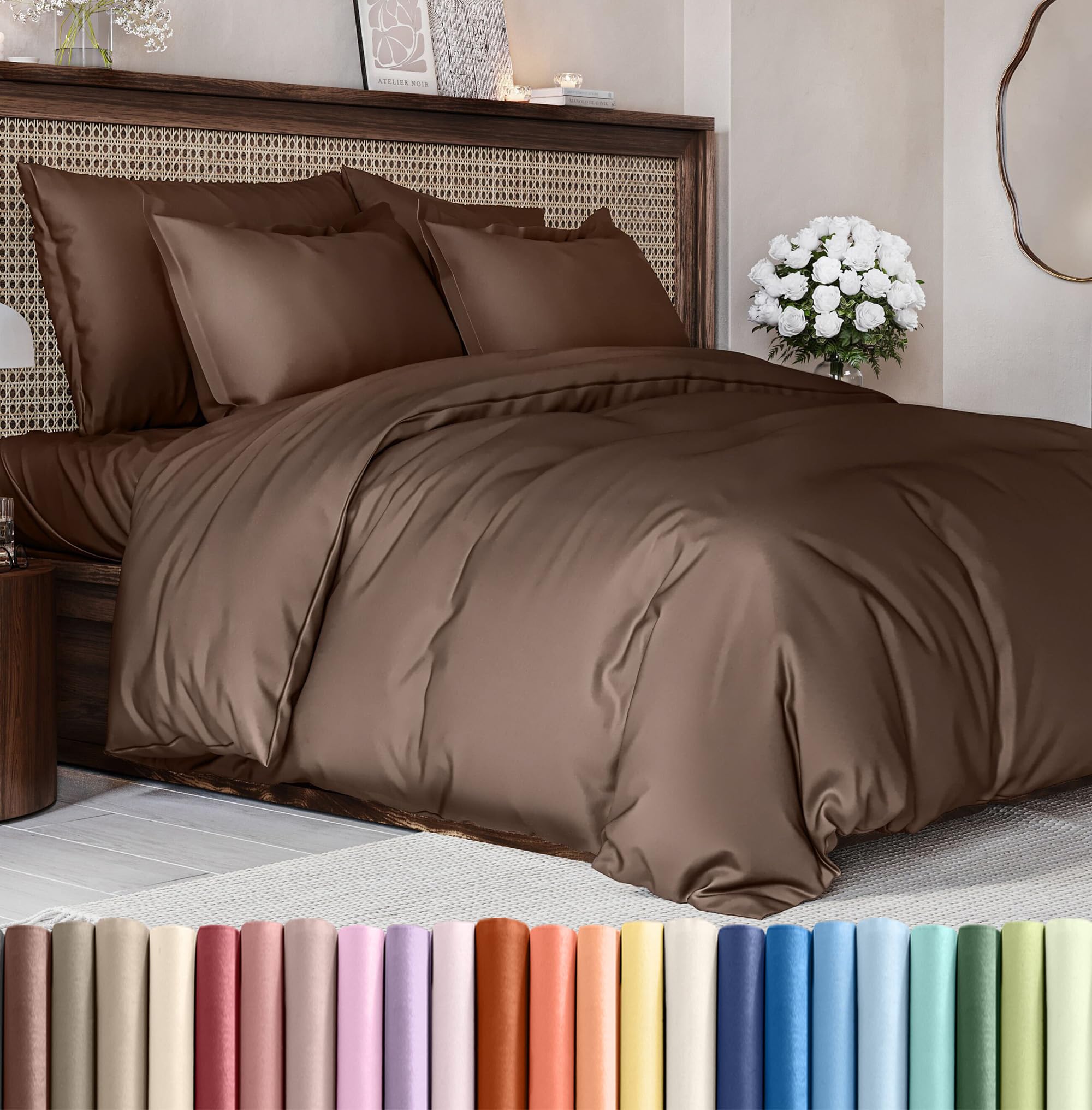 duvet cover queen size - extra soft queen size duvet cover - lightweight, breathable & cozy - easy care & fade free with zipper closures & ties - 90" x 90" inches - (brown) comforter not included