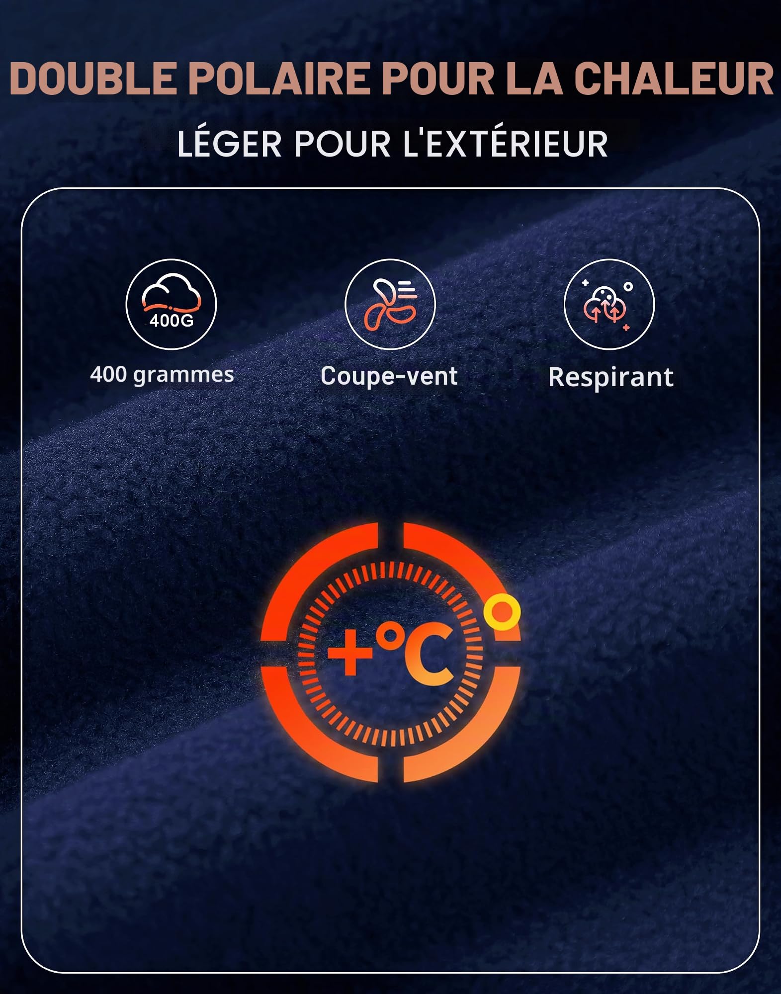 Veste polaire chaude pour homme, respirante et confortable, veste de survêtement entièrement zippée, 400 g d'épaisseur, veste demi-saison pour l'extérieur, la randonnée, les loisirs, le trekking