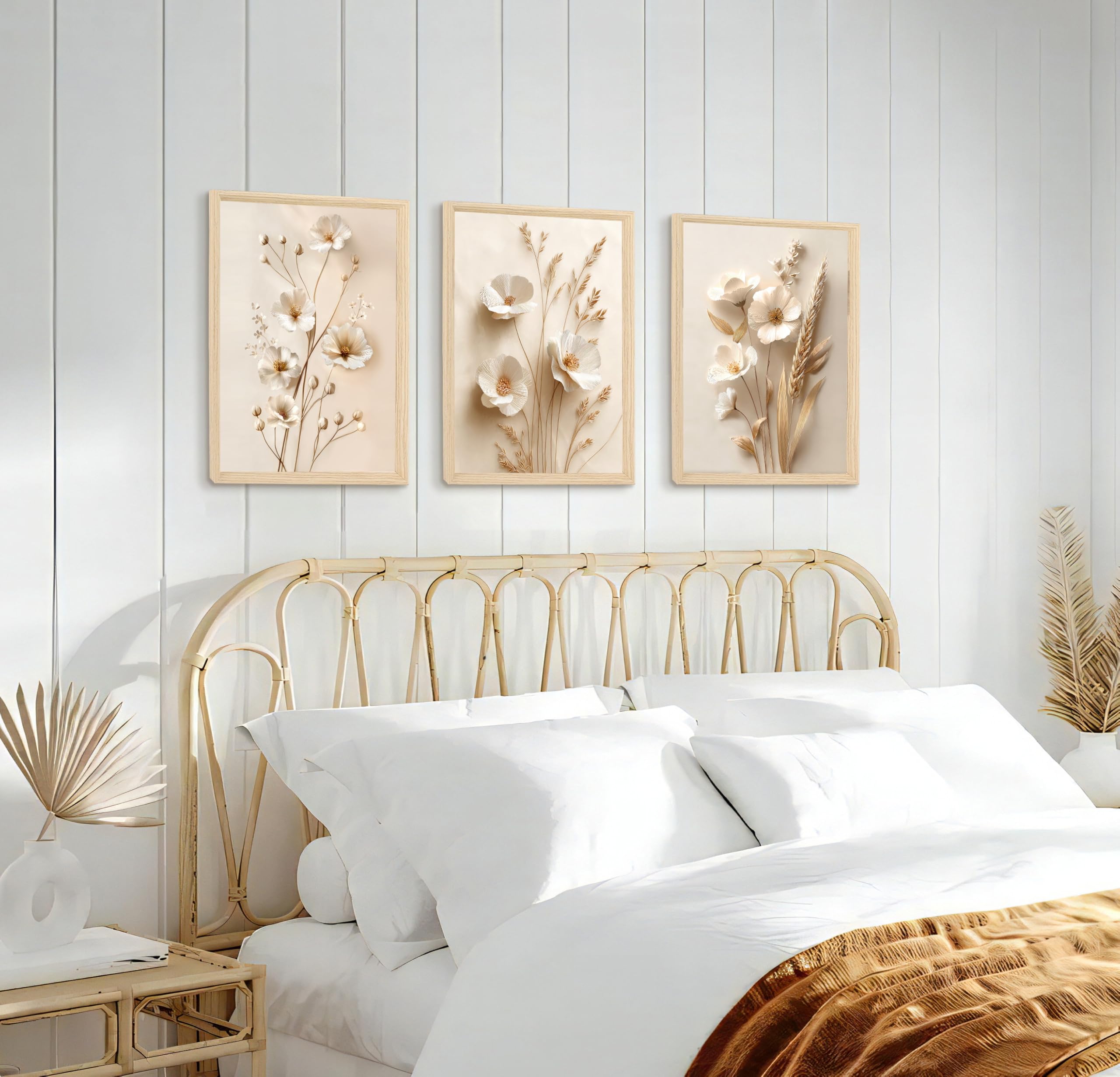 3 Pcs Wooden Framed Canvas Wall Art Set Bohemian Sage Green Canvas Prints Poster Geometric Line Beige Green Pictures for Living Room Bedroom Dinning Room Hallway Stairs Wall Decor 30x40cm x3pcs — view 440