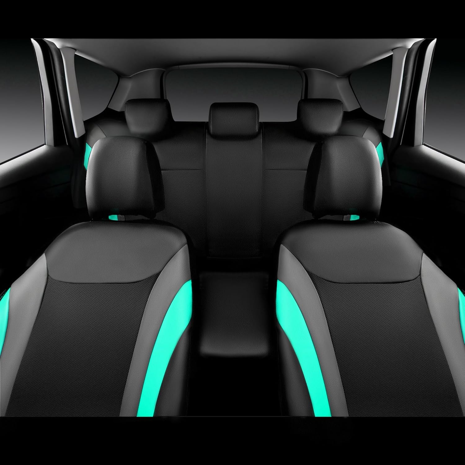 CAR PASS Leather Car Seat Covers Full Set,Waterproof Automotive Seat Covers for Cars SUV Sedan Truck,Airbag Compatible,5mm Composite Sponge,Sporty Universal Fit for Cute Women Girl (Black Mint)