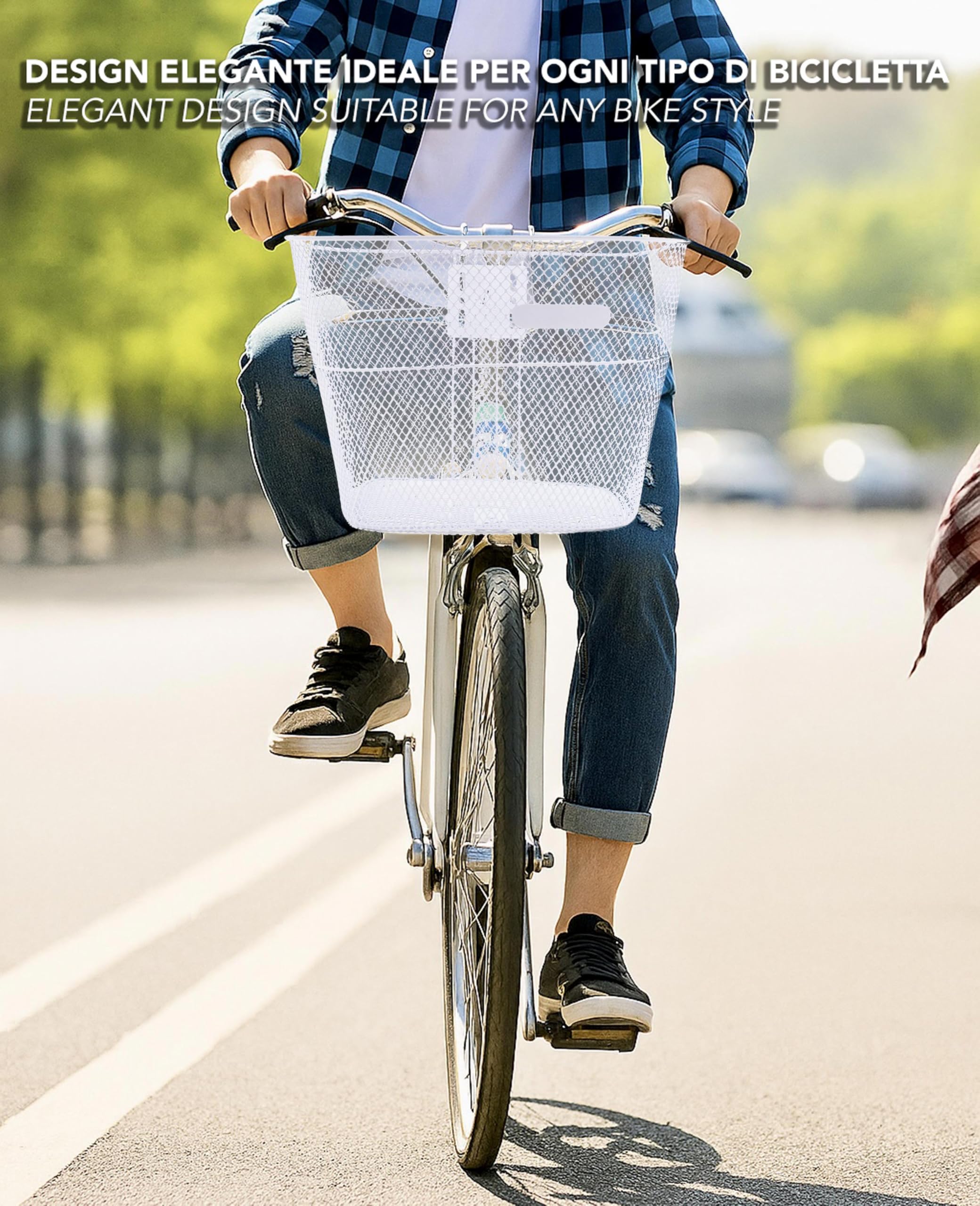 IPEA Panier Vélo Avant Blanc en Maille Métallique - 31 x 24 cm - Design Minimal - Panier Porte-Bagages pour Vélo Classique et Vélo de Montagne - Léger, Robuste, Antirouille - Porte-Objets