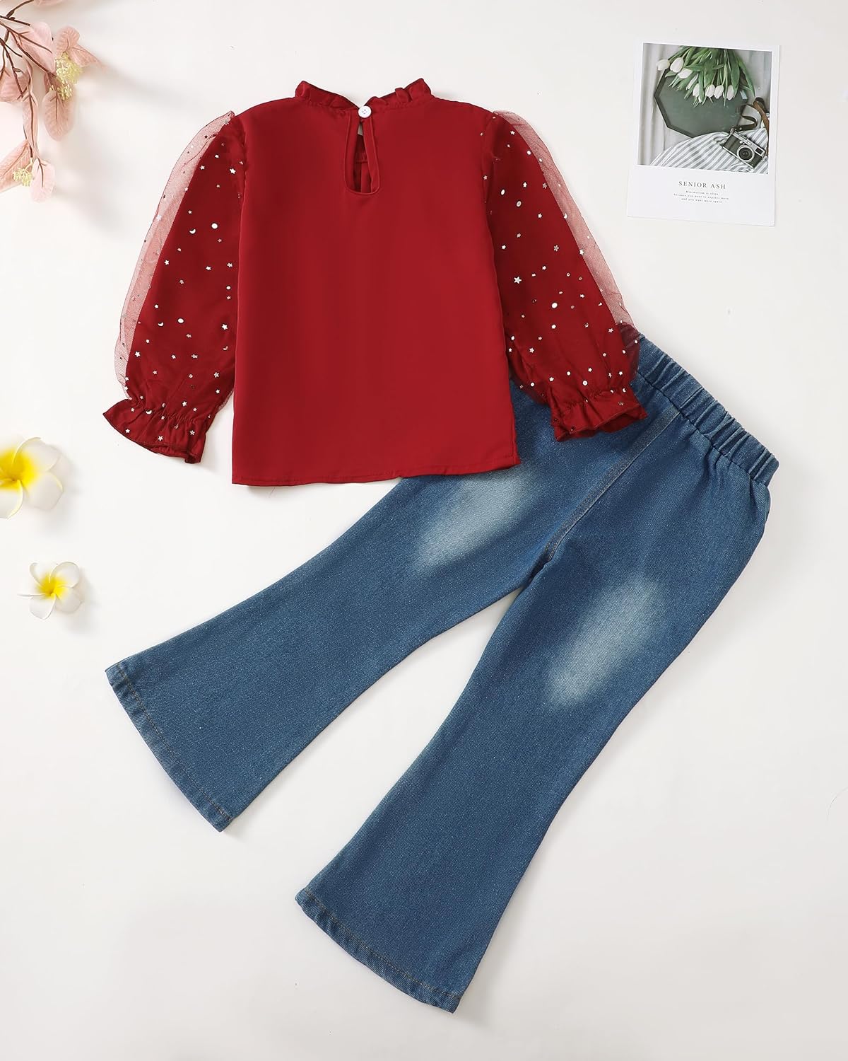 Kids Clothes Little Girls 2 Piece Outfits Fashion Pullover Shirt Bell Bottoms Jeans Toddler Girl Clothing Set - Image 3