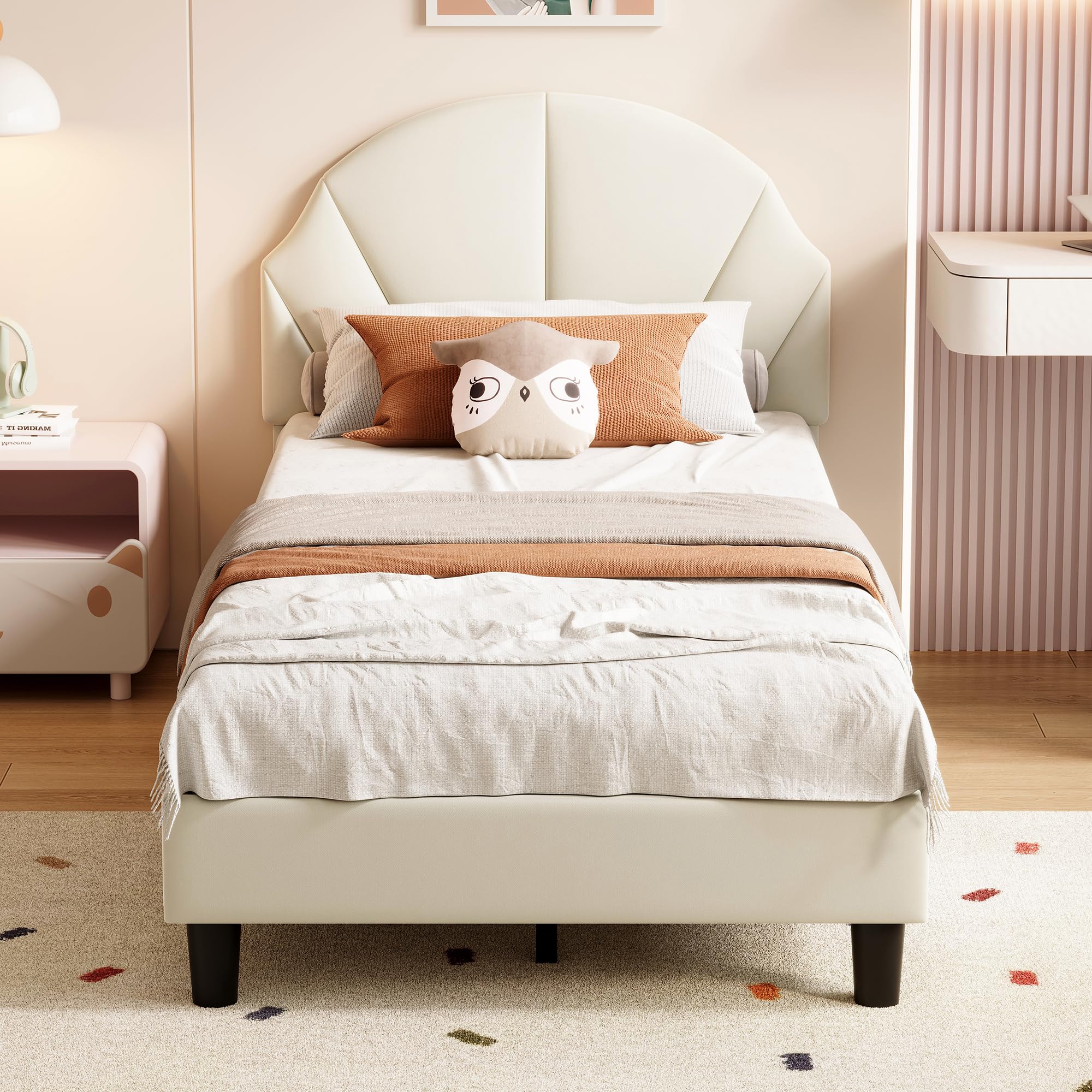 DULRLLY Lit Simple Rembourré 90x200, Lit Enfant Fille avec Tête de Lits Réglable en Hauteur, Cadre de Lits Capitonné pour Enfant Adolescent, Lits d'enfant Simple avec Sommier à Lattes, Velours