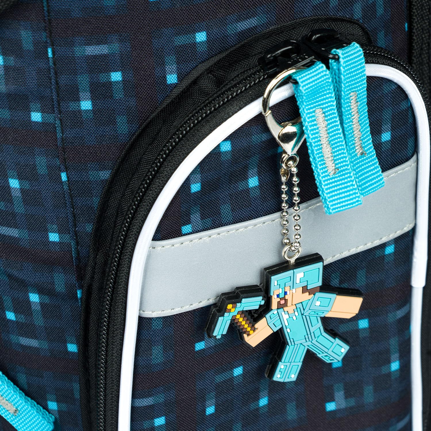 Baagl Schulranzen Jungen Mädchen für 1. Klasse, Ergo Schultasche Grundschule, Leichter Kinder Ranzen Tornister Schulrucksack mit Brustgurt (Minecraft Blue Axe)