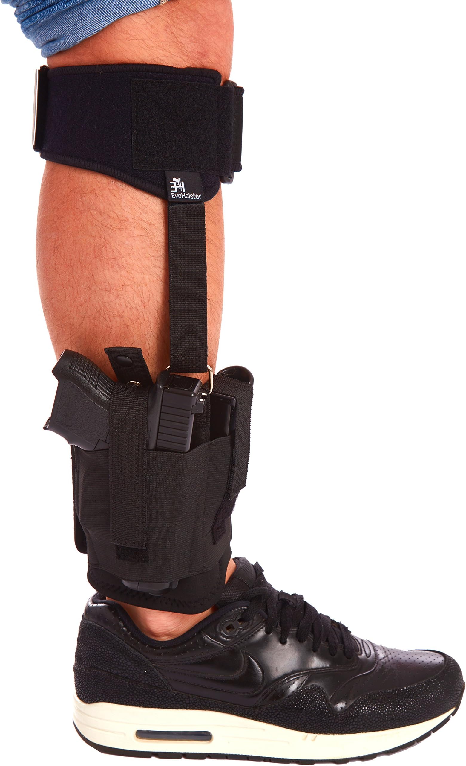 Evoholster Ankle Holster with Adjustable Calf Strap for Concealed Carry Universal Leg Holster with Mag Pouch and Padding for Glock 26, 27, 30, 42, 43, Smith & Wesson M&P Shield, Ruger LCP