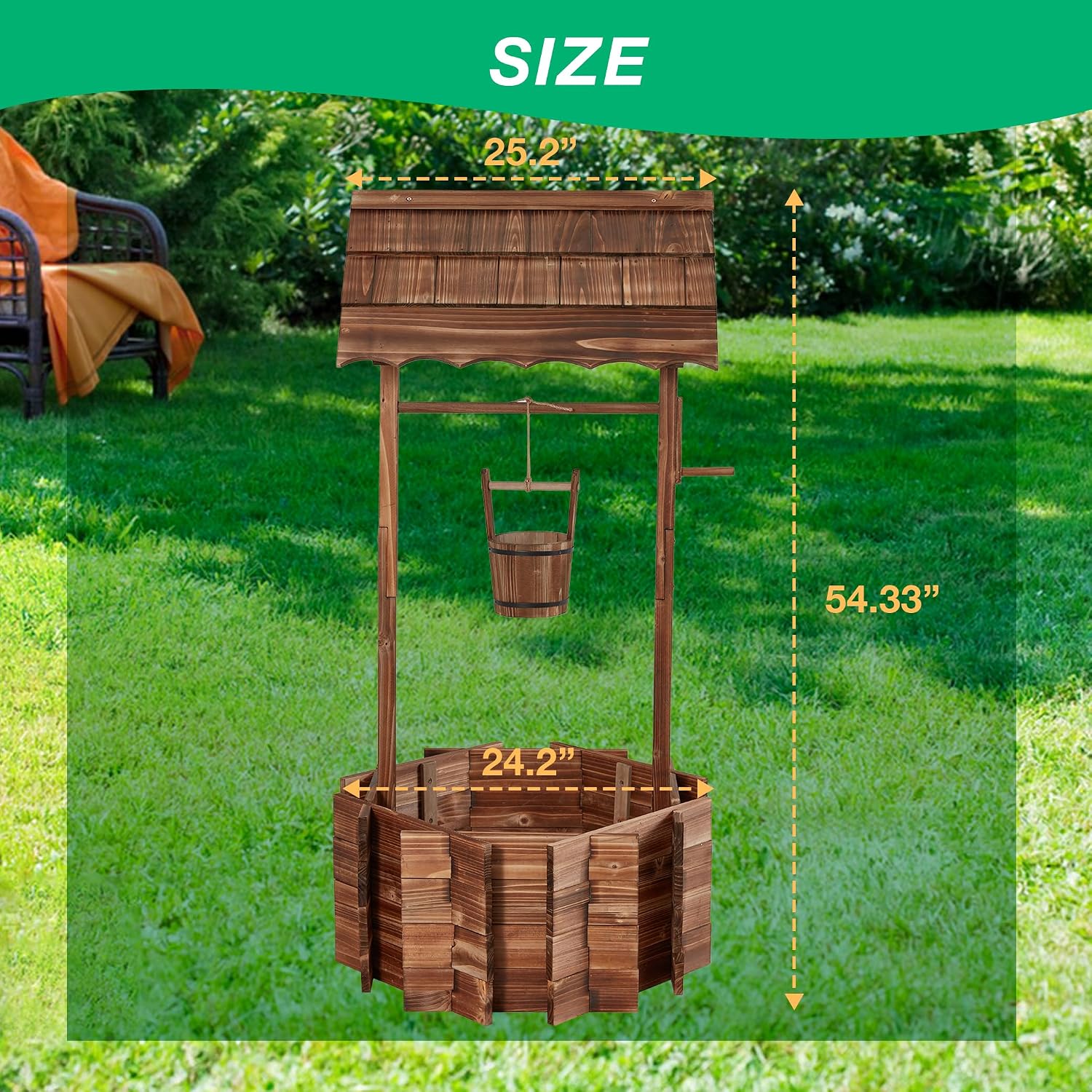 Wishing Wells for Outside,Wooden Wishing Well Planter for Outdoor Yard,Large Rustic Outdoor flower Planters with 4 Reinforced Rod & Hanging Bucket for Garden Patio Yard Lawn Backyard Home Decor