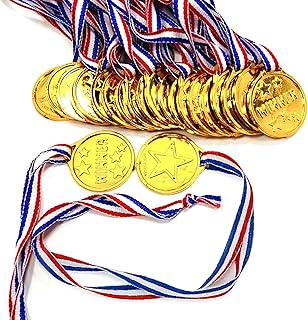 Shindel 24PCS Gold Medals, Winner Award Medals Plastic with Neck Ribbon Kindergarten Graduation Medal for Kids Field Day Awards for Sports