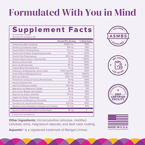 Miniatura 7 de BariMelts Multivitamínico bariátrico una vez al día con hierro, 60 cápsulas fáciles de tragar (suministro de 2 meses), multivitamínico para mujeres,