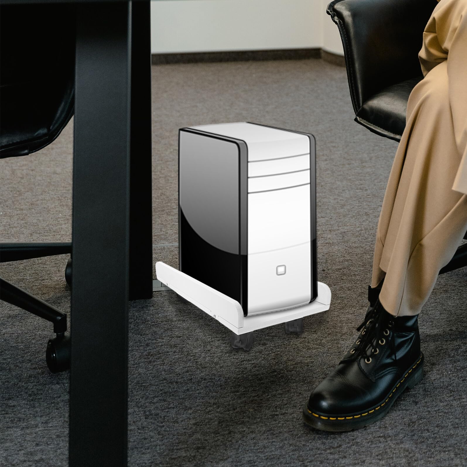 Cabilock Soporte de Piso para Caja de Ordenador Blanco con Ruedas, Resistente Gran Capacidad de Carga para Escritorio de Oficina