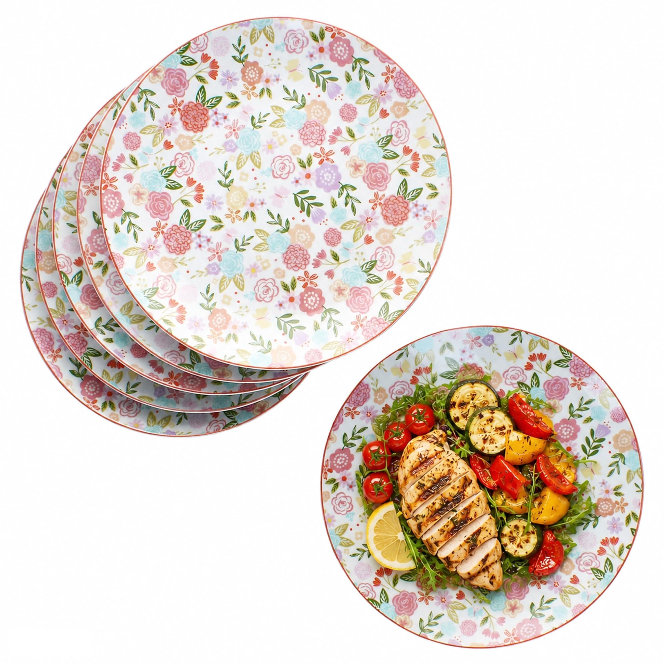 Ritzenhoff & Breker Zestaw 6 talerzy obiadowych Sweet Flower I Ø 27 cm I porcelana I kolorowa dekoracja kwiatowa I płaskie talerze kwiatowe dla 6 osób I na co dzień i wiosnę