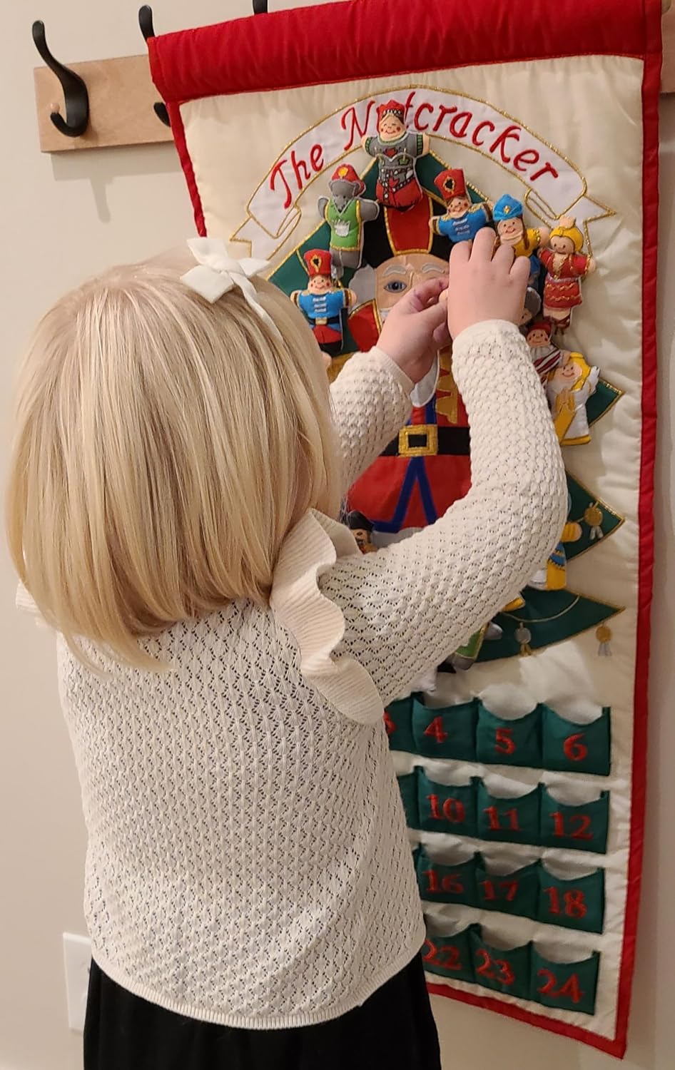 Nutcracker Advent Calendar by Pockets of Learning | Interactive Christmas Holiday Décor | Embroidered Seasonal Soft Fabric Cloth Wall Hanging Countdown Decor