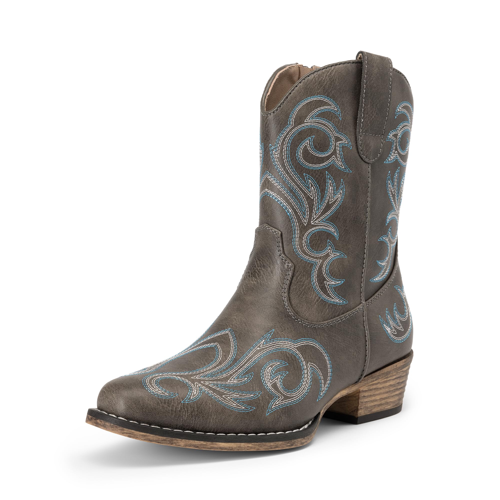 DREAM PAIRS Stivali da Cowboy da Donna, Stile Cowgirl, Stivaletti Alla Caviglia Ricamati Tacco Spesso, Stivaletti Corti Alla Moda con Cerniera
