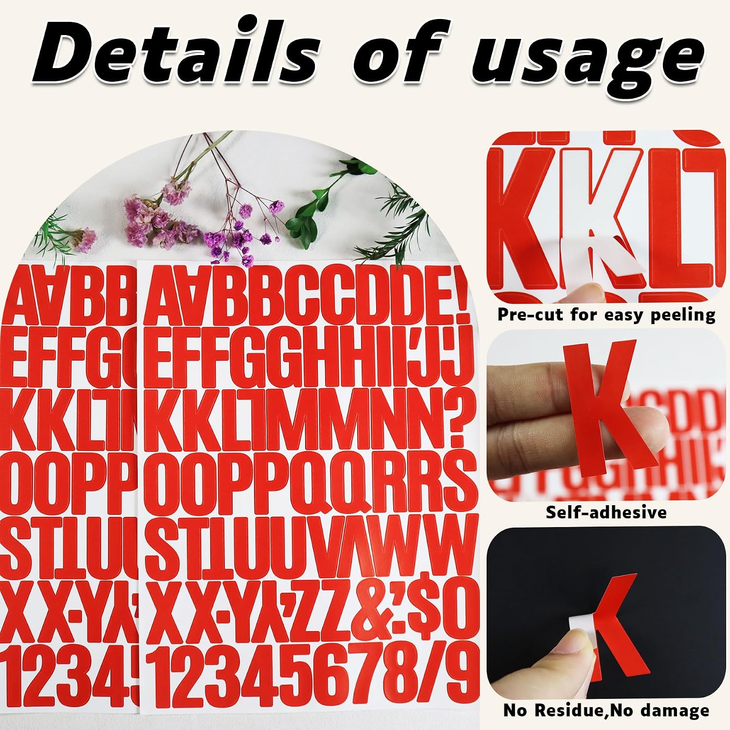 720 Pieces 1.5 Inch Self Adhesive Vinyl Letter Number Stickers | Waterproof Letters Mailbox Numbers Alphabet Sticker for Art Craft, Scrapbook, Address, Sign, WaterBottle (10 Sheets Red)