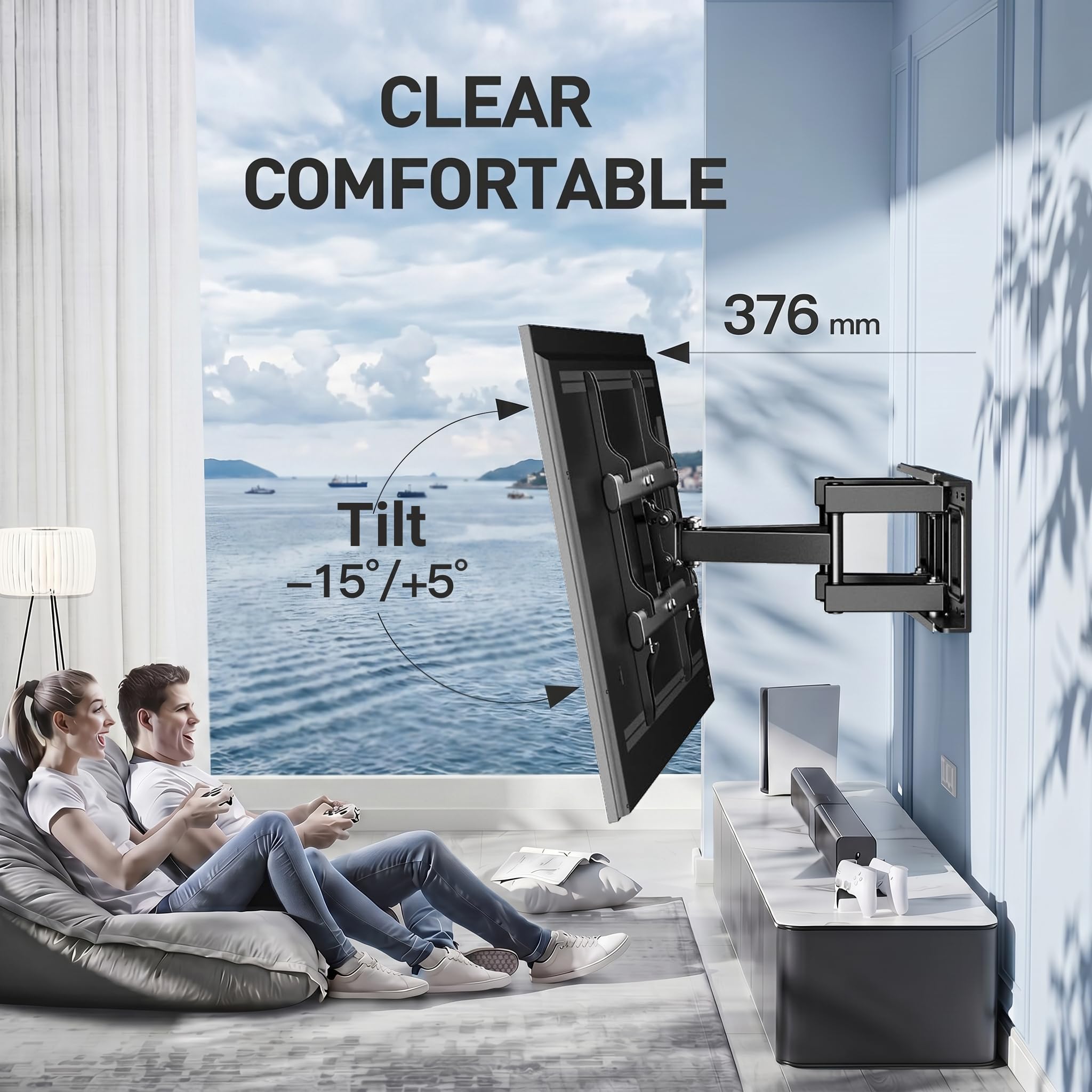 PERLESMITH TV Wandhalterung, für 37-85 Zoll Fernseher bis zu 60 kg, Schwenkbar Neigbar TV Halterung 55 65 Zoll, Wandhalterung Fernseher Max. VESA 600x400 mm