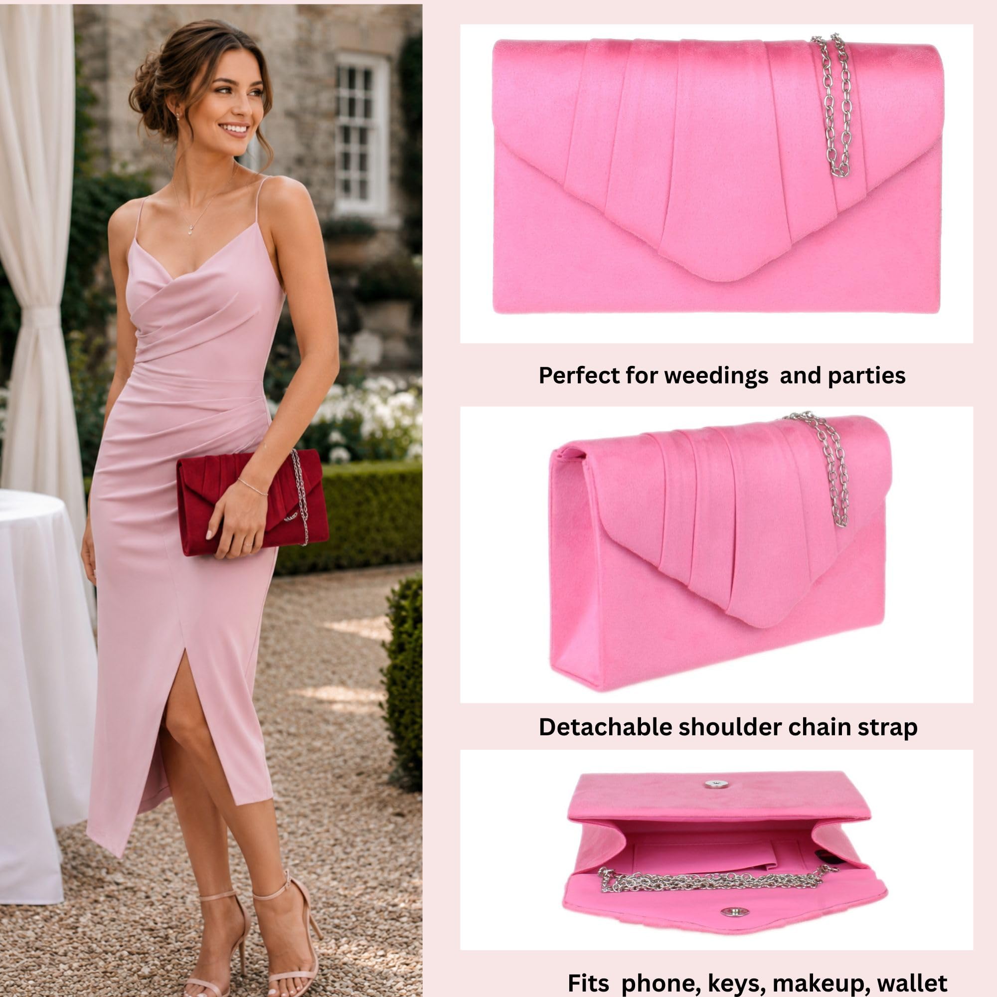 Girly Handbags Bolso de mano plisado de ante sintético para mujer